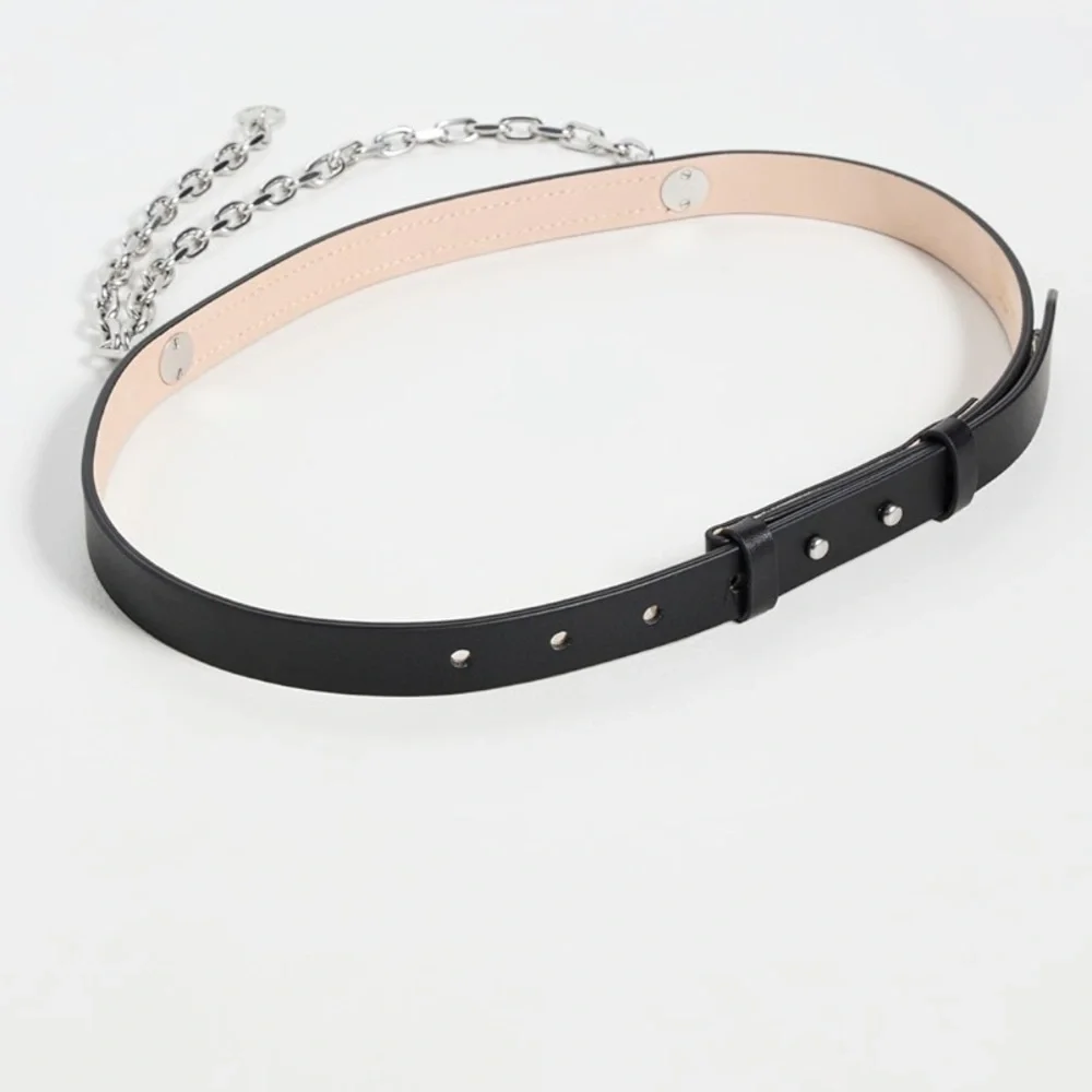 Rag & Bone Mari Chain Black Leather Belt